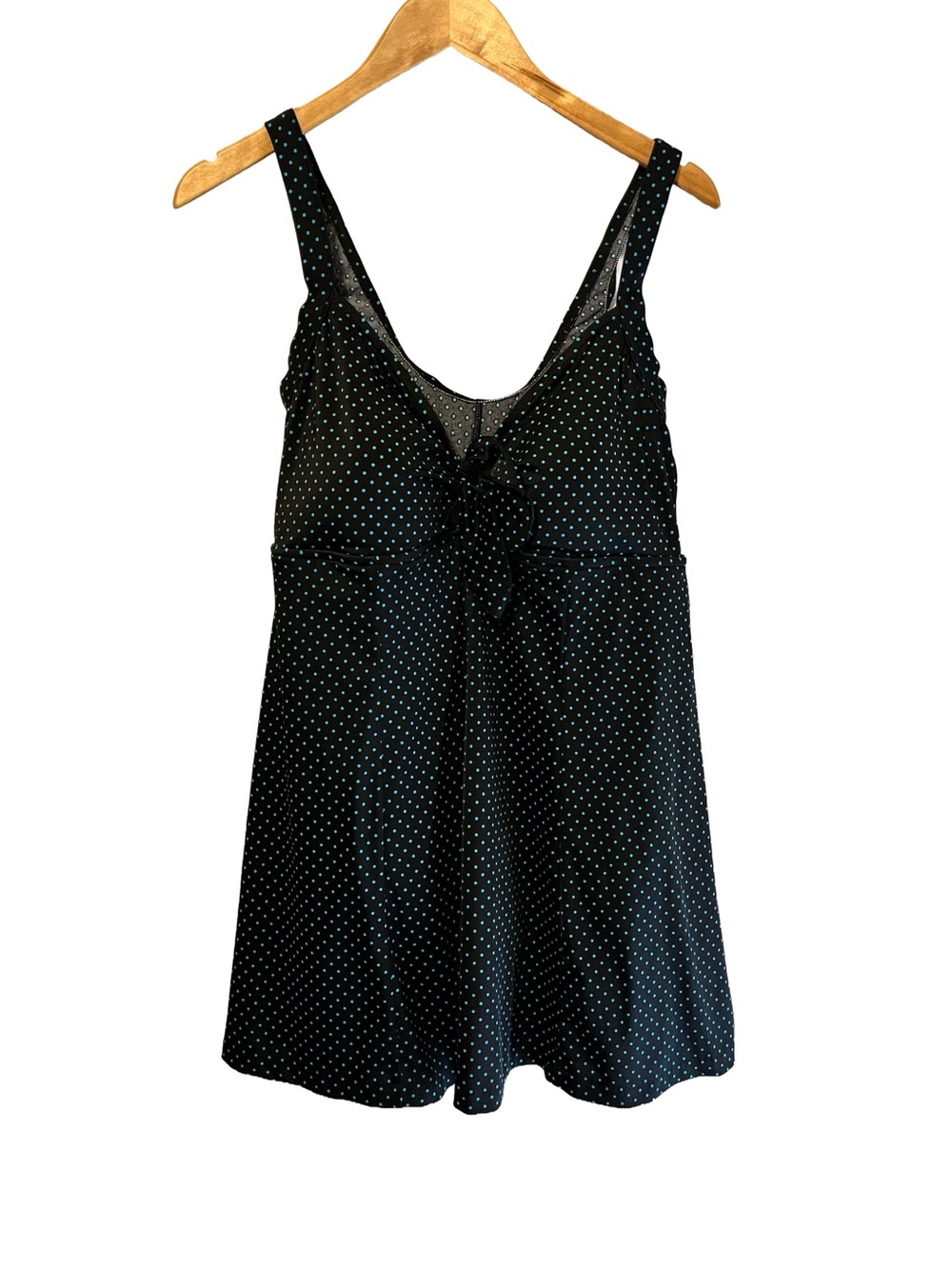 Le Cove Black Blue Polka Dot One-Piece Swim Dress, size 20W